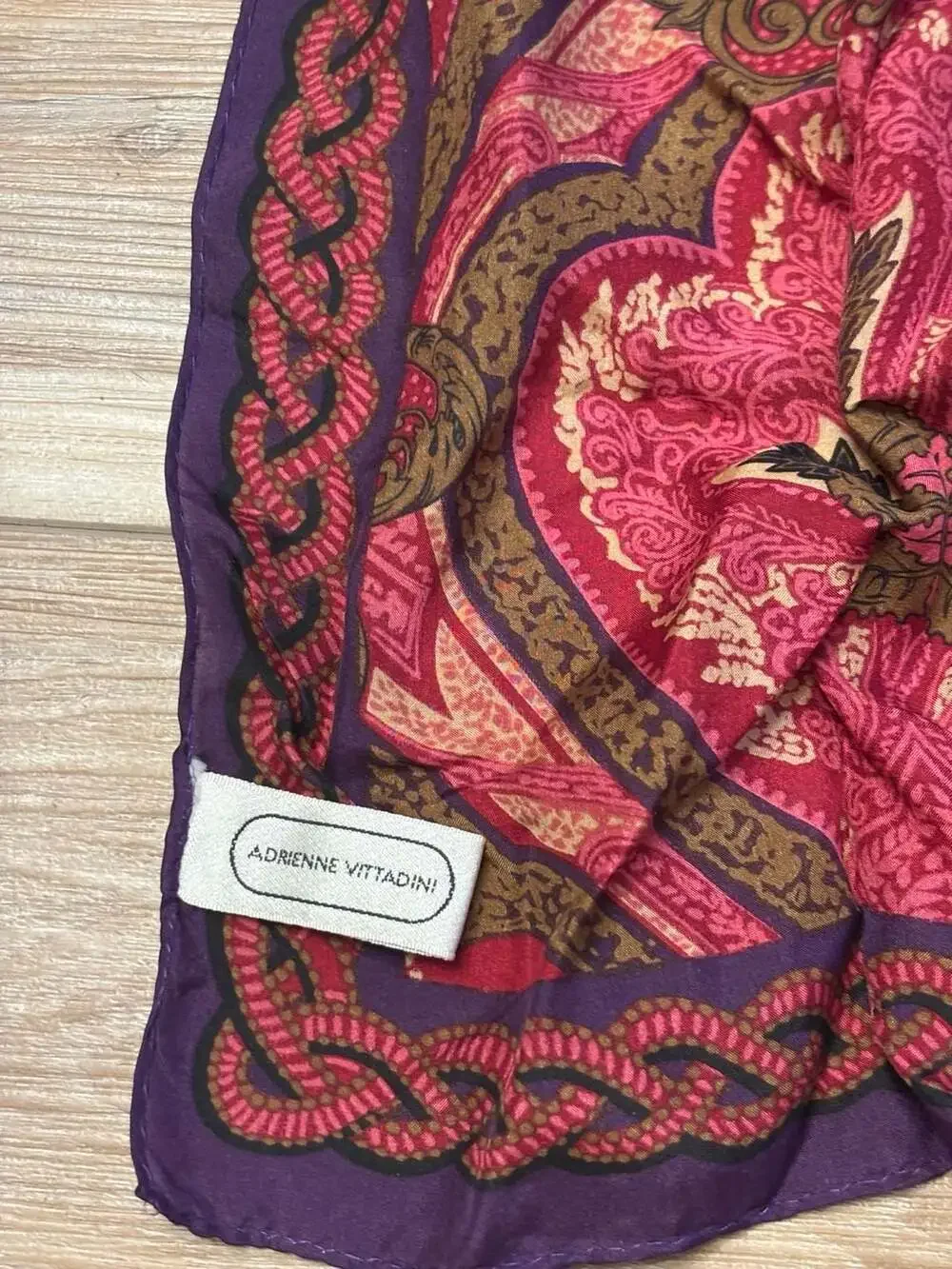 Adrienne Vittadini Vintage 100% Silk Purple and Pink Paisley Long Scarf